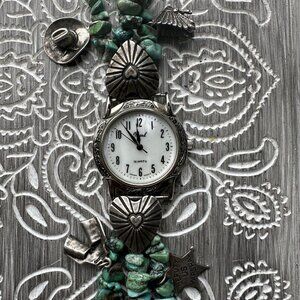 VTG Watch Bracelet 5.5" Phillip Guerro PTG Sterling Turquoise Charm 53.9g Video‎